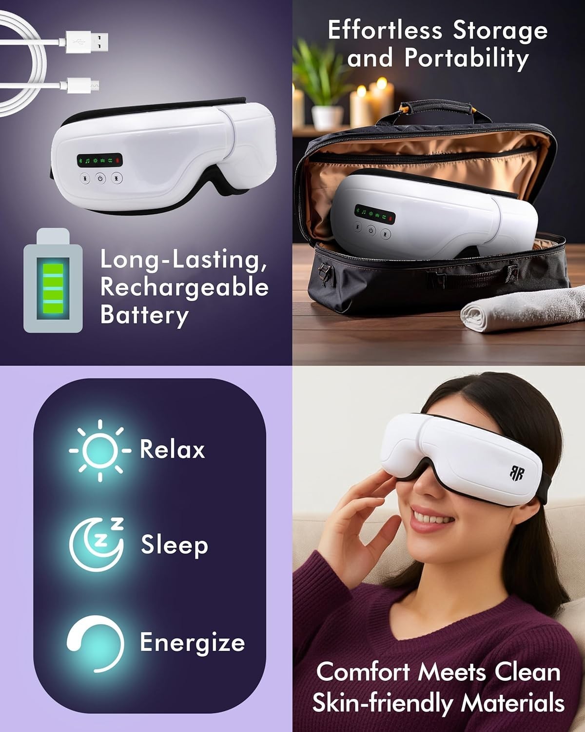 Heated Eye Massager 6 Modes Bluetooth Heat Compress Mask