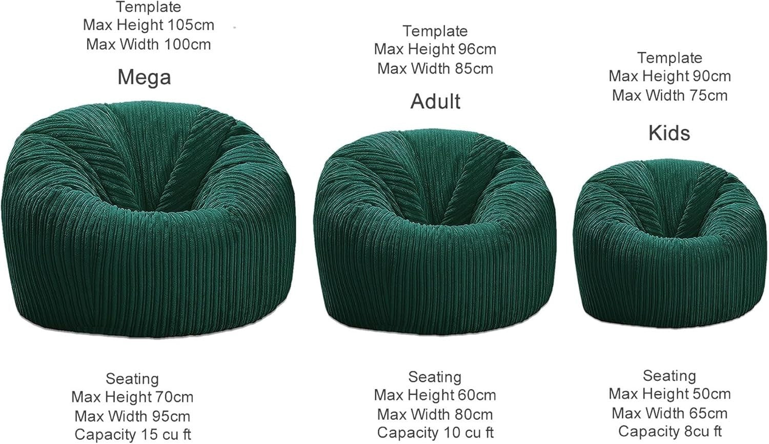 XXL Emerald Cord Bean Bag Chair Adult Floor Sofa Seat Lounge Filled