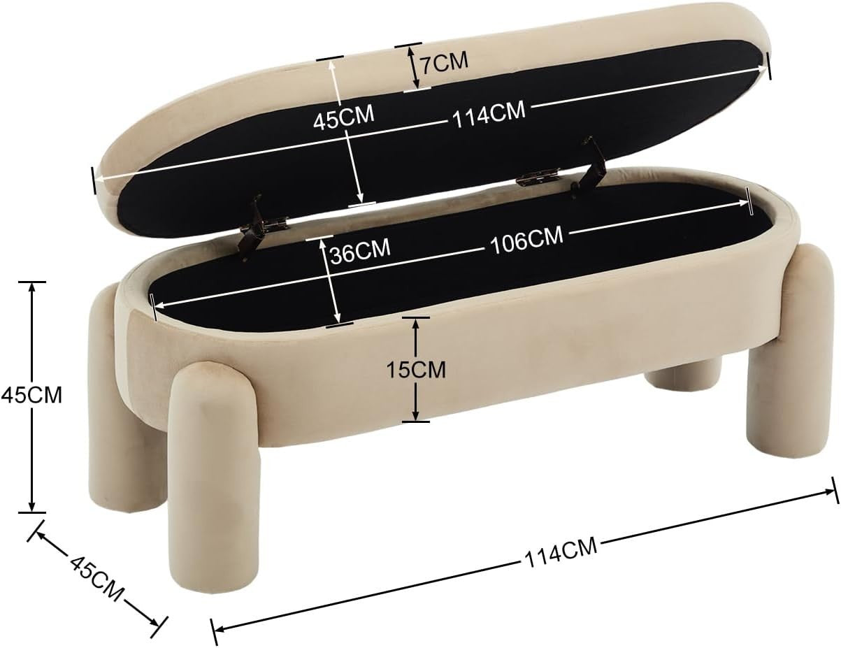 Velvet Upholstered Storage Bench Modern Bedroom Window Seat Khaki