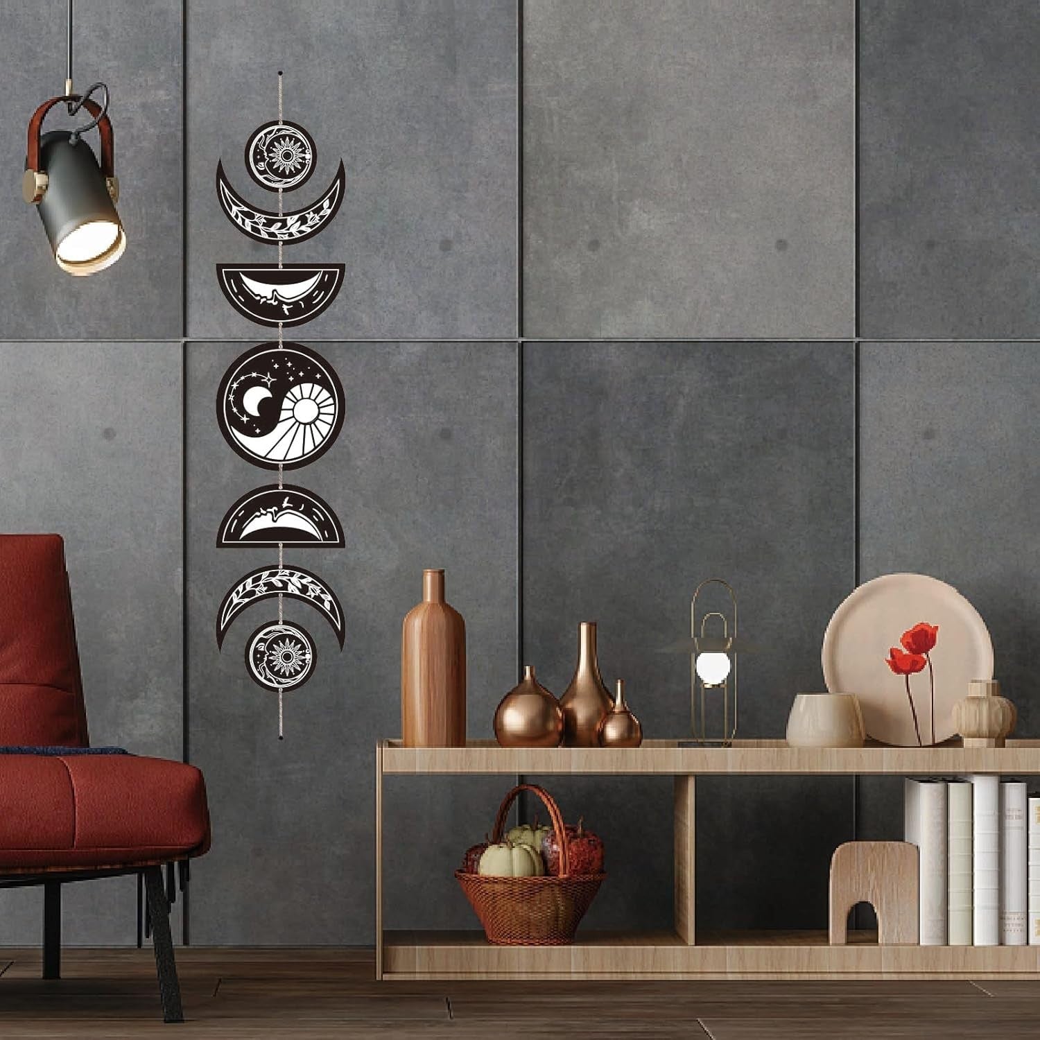 Moon Phase Wall Decor Wooden Boho 7-Piece Yin Yang Art