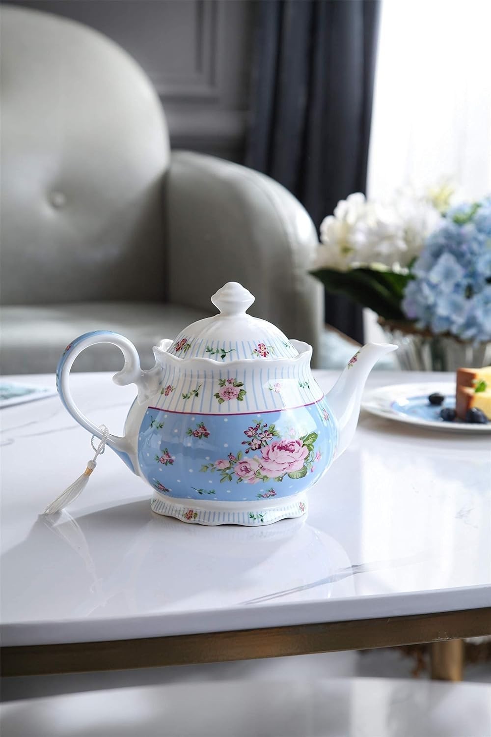 Large Floral Porcelain Teapot 1200ml Vintage Tea Pot with Lid Gift