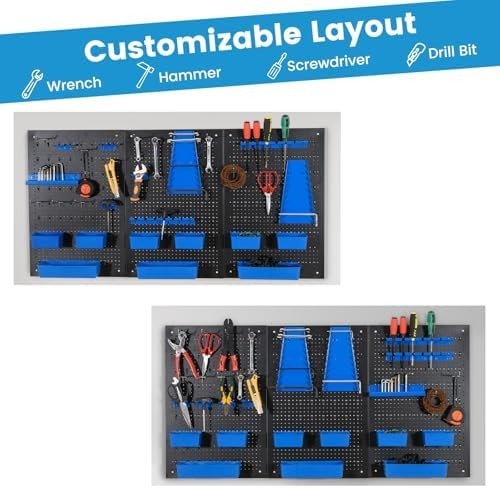 Customizable Wall-Mount Pegboard Kit 3PCS 120x60cm Alloy Steel 34 Hooks