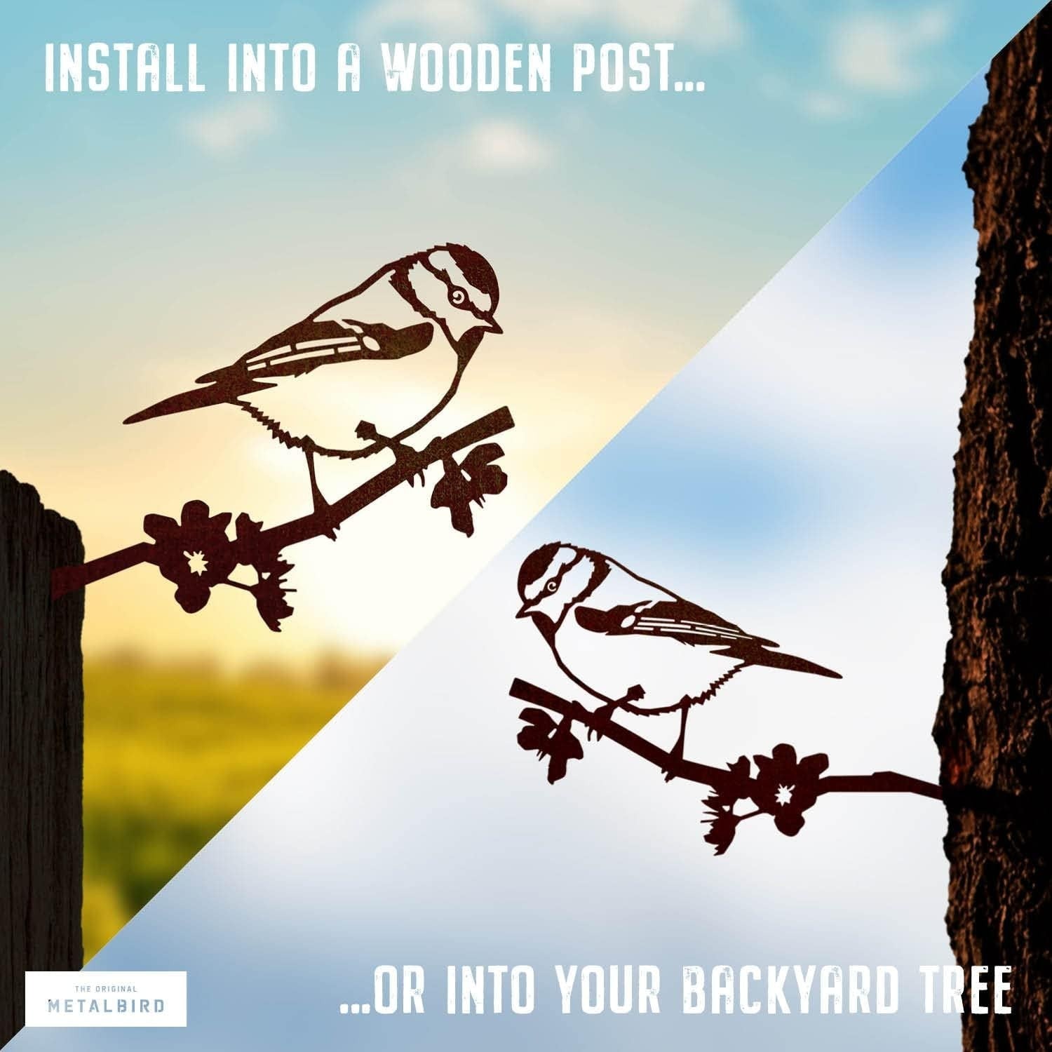 Blue Tit Metal Garden Art Ornament – Weatherproof Corten Steel Bird Silhouette