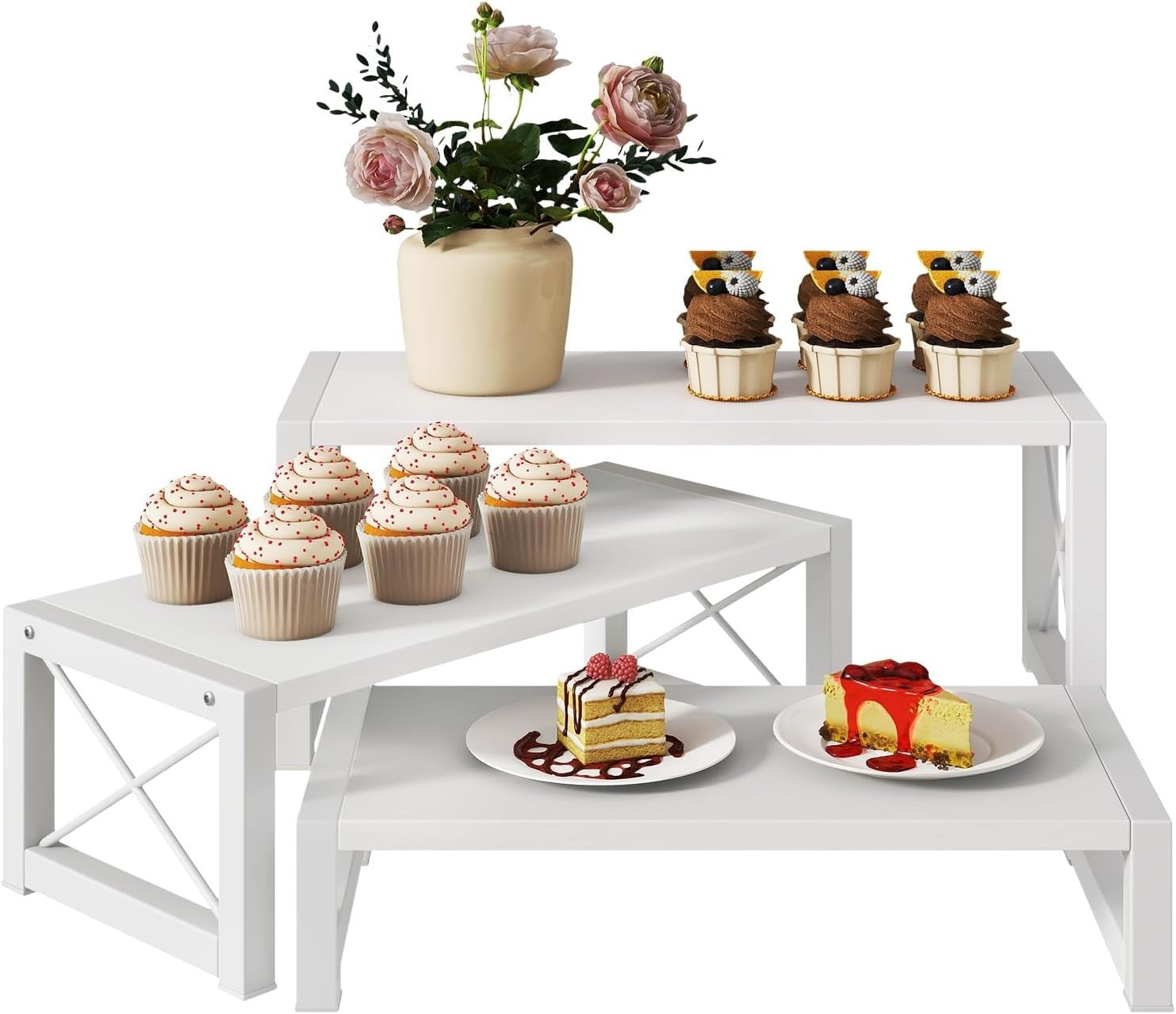 White 3-Tier Wood Cupcake & Dessert Display Stand – Rustic Party Table Risers