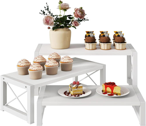 White 3-Tier Wood Cupcake & Dessert Display Stand – Rustic Party Table Risers