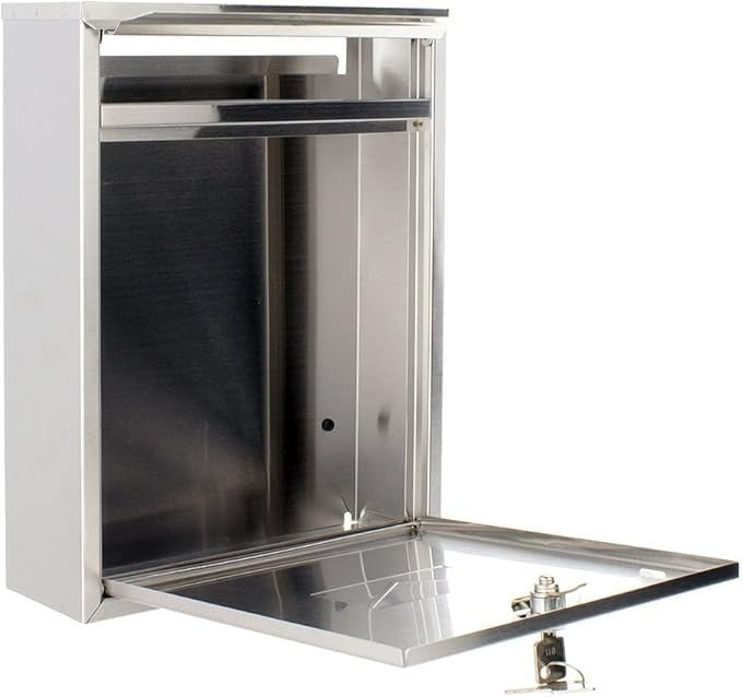 Lockable Stainless Steel Wall Mailbox Dual Slot Secure Post Box 320x250x85mm