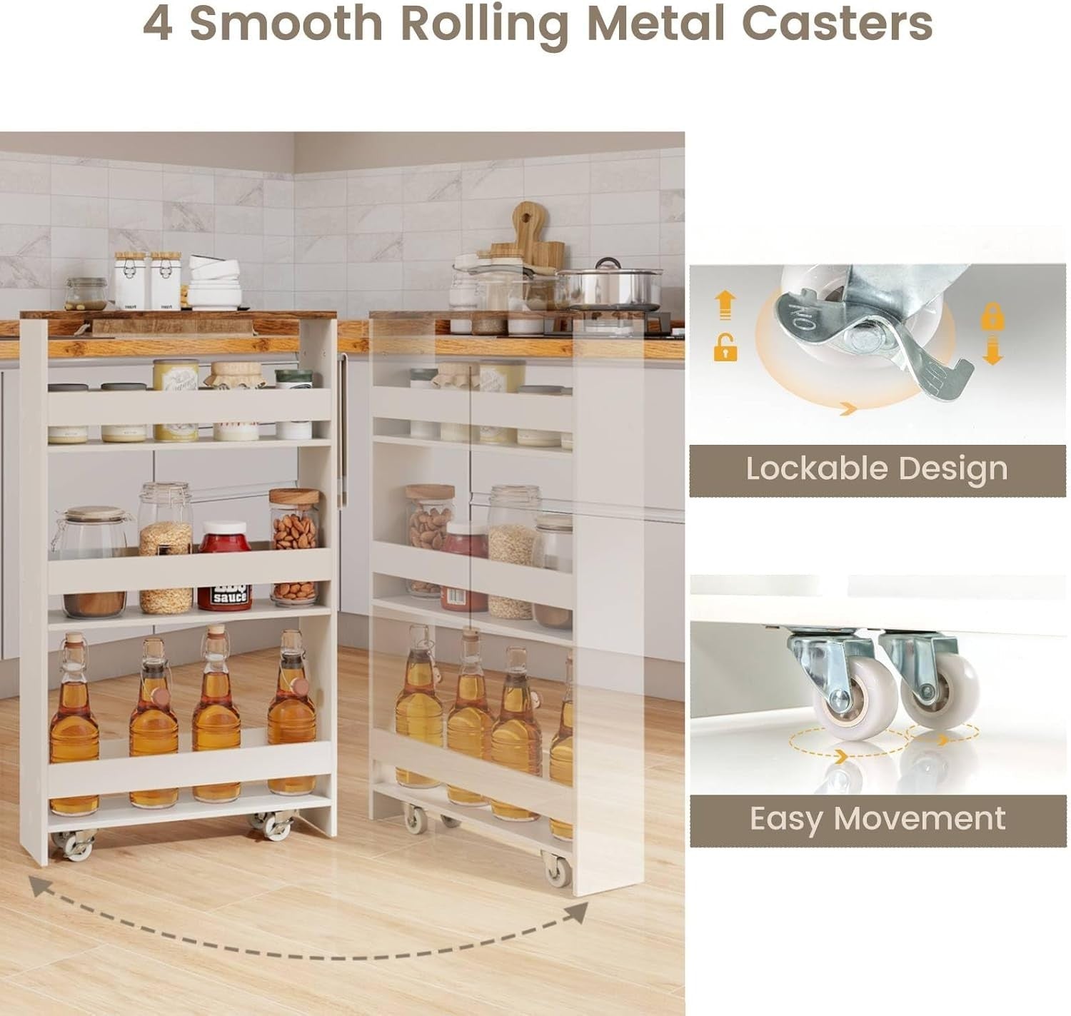 4 Tier Slim Storage Trolley Rolling Kitchen Cart White Industrial Top