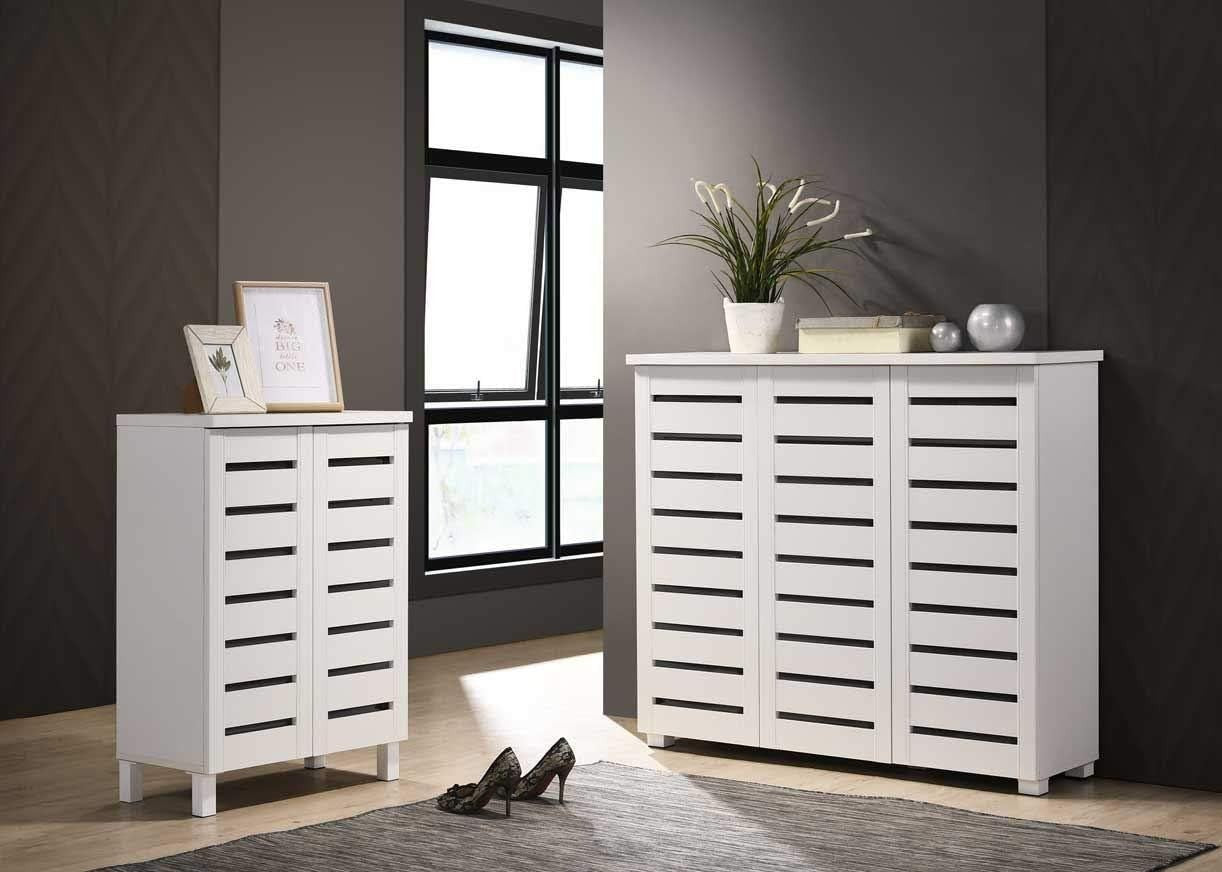 2 Door Shoe Storage Cabinet Slim Organizer 60x33x87 cm White
