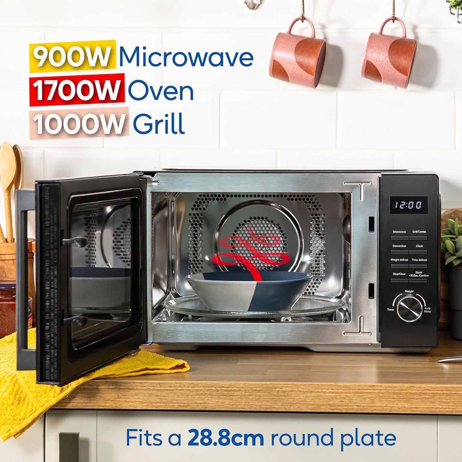 23L 900W Black 3-in-1 Microwave with Grill & Oven, 10 Auto Menus