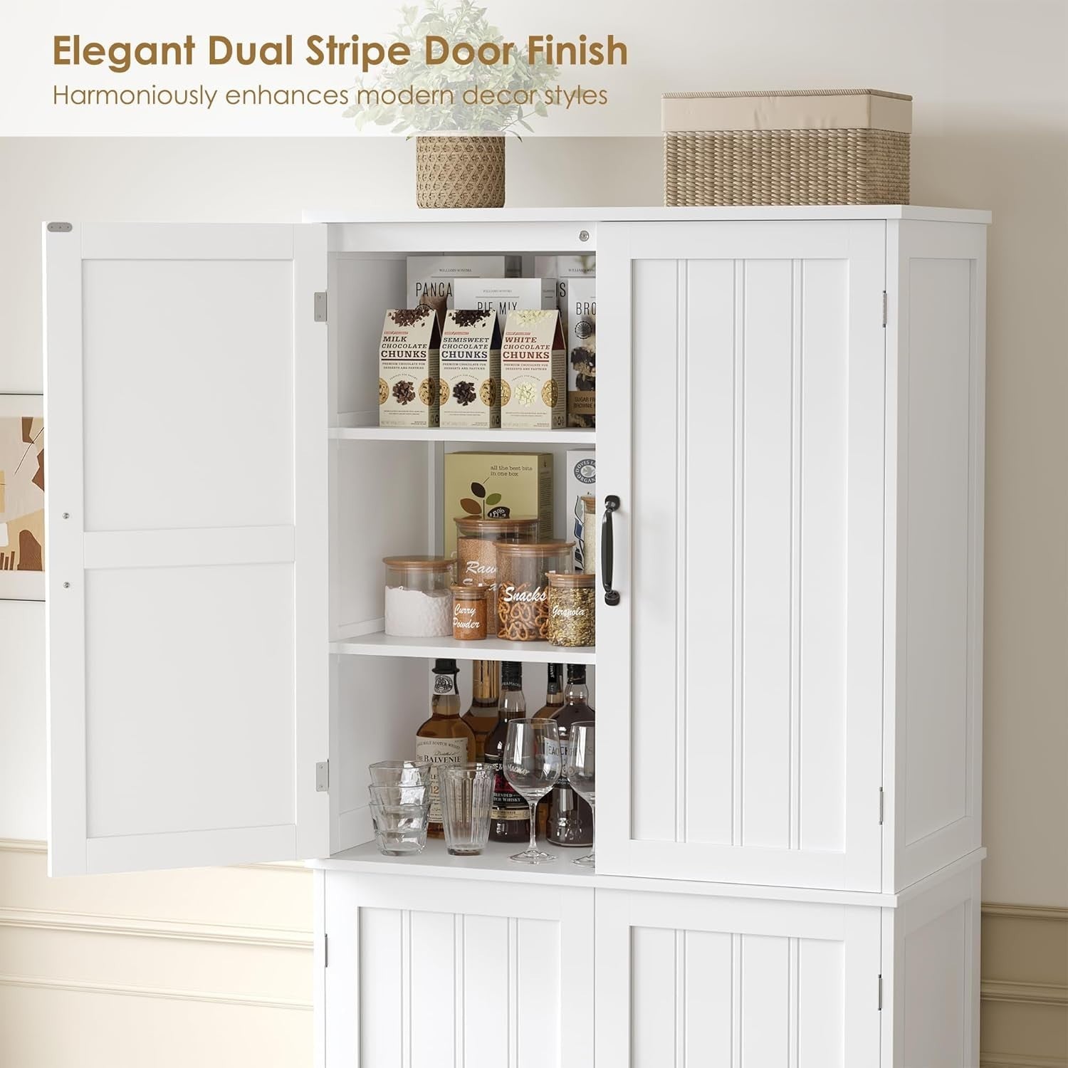 Tall Kitchen Pantry Cabinet 4-Door Storage Cupboard White