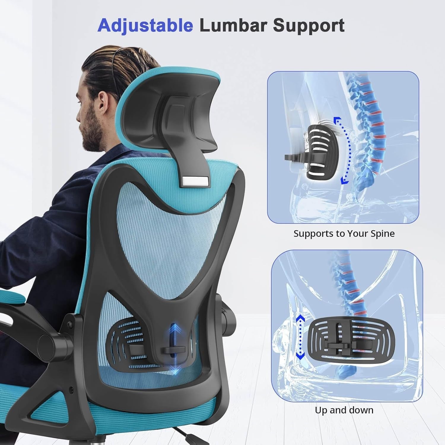 Ergonomic Office Chair High Back Mesh Swivel Desk Seat Adjustable Lumbar Flip Ar