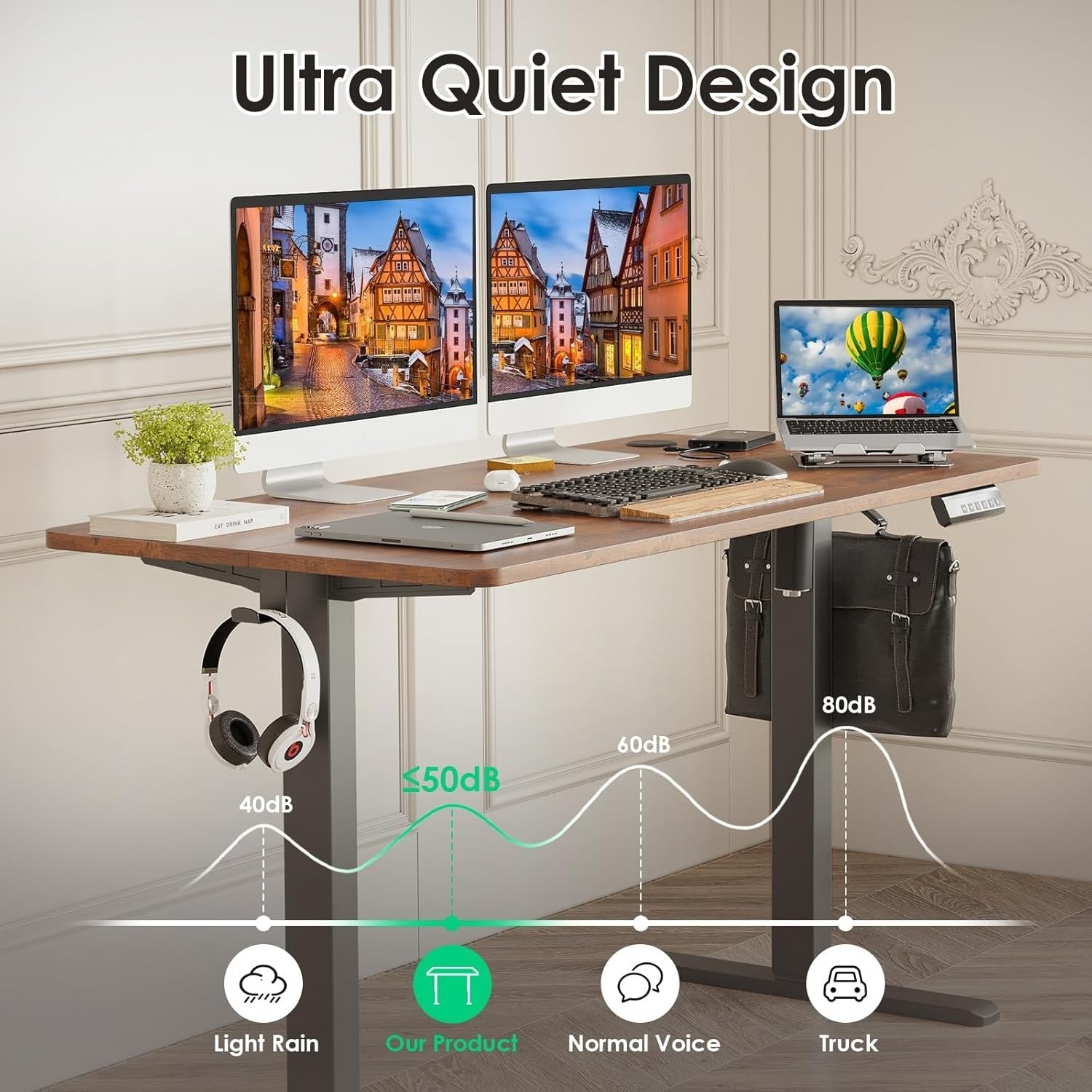Electric Standing Desk 120x60cm Adjustable Sit Stand Brown Table