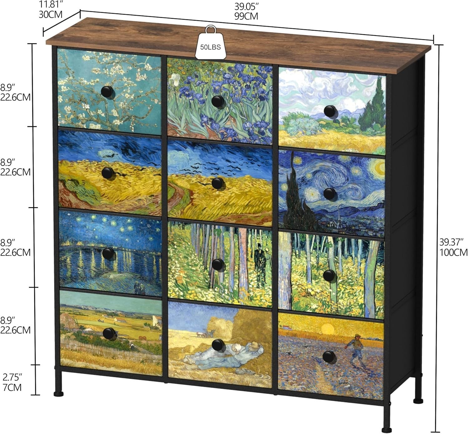Van Gogh Style 12 Drawer Fabric Chest Storage Dresser Cabinet Tall Unit