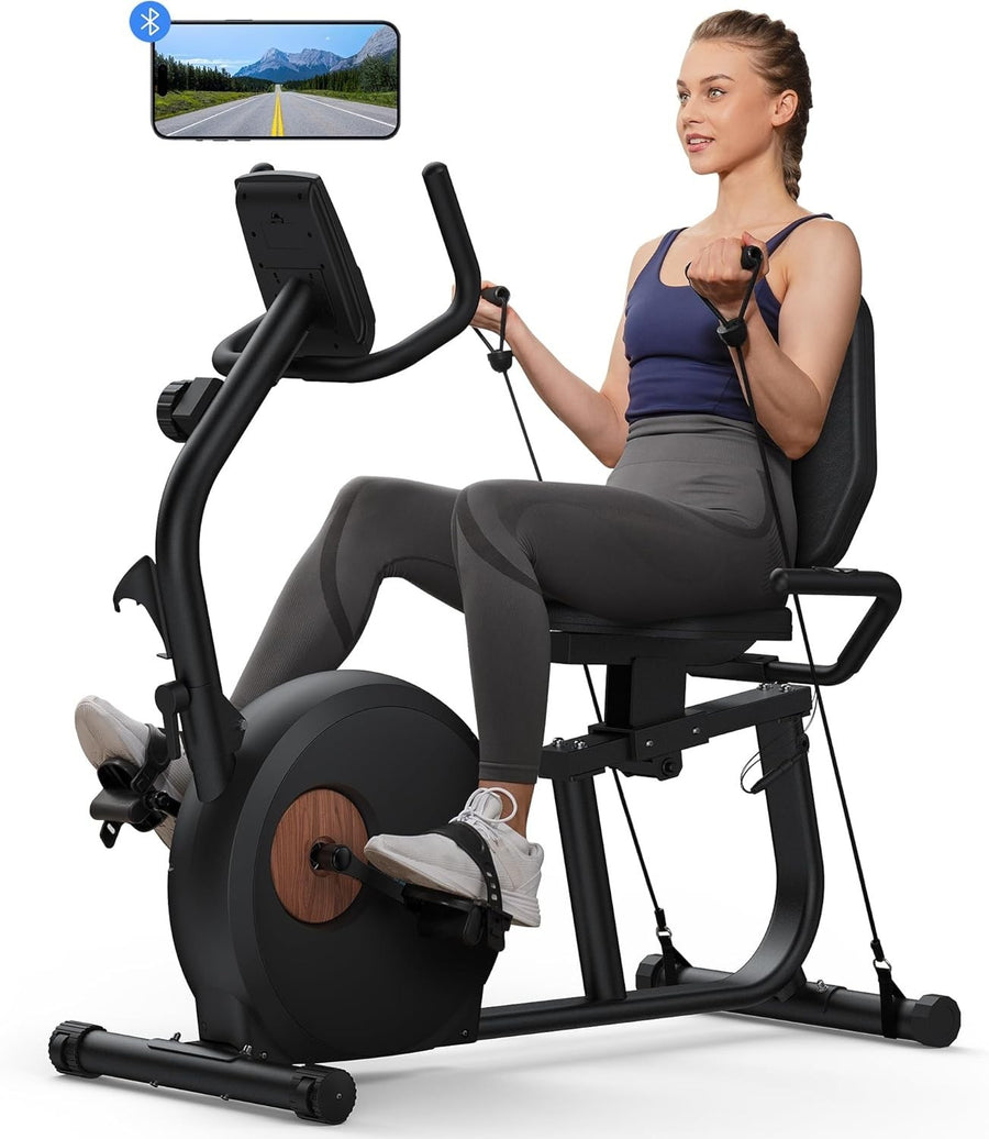 Recumbent Exercise Bike Bluetooth App LCD Heart Rate Quiet Magnetic Home Gym