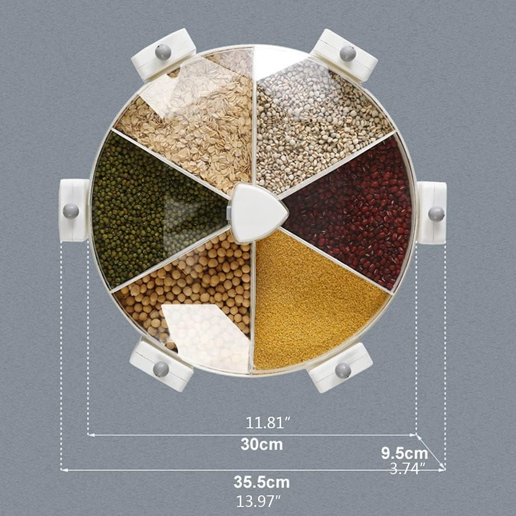 8.5L Wall Mounted Grain Dispenser 6 Grid Rotating Food Storage Box