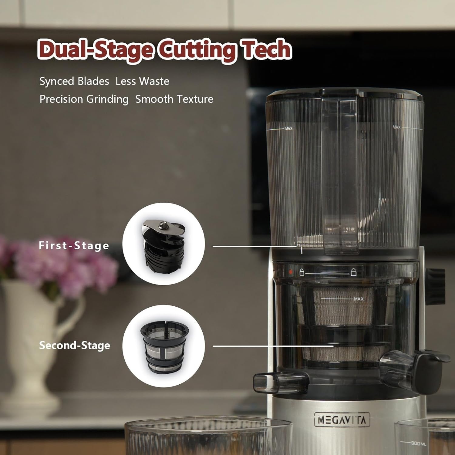 Cold Press Juicer 200W Whole Fruit Slow Masticating High Yield Silver Pro