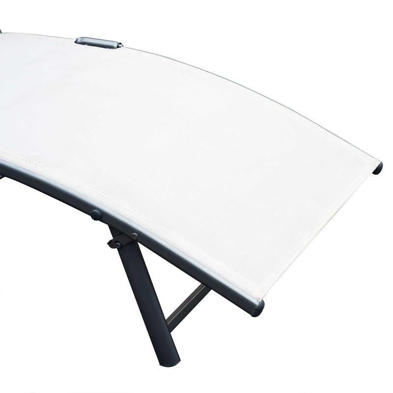 Adjustable Cream Reclining Garden Lounger Chair Steel Frame Padded Seat