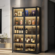Tall LED Wine Bar Cabinet Lockable Drinks Display Storage Unit Shelves