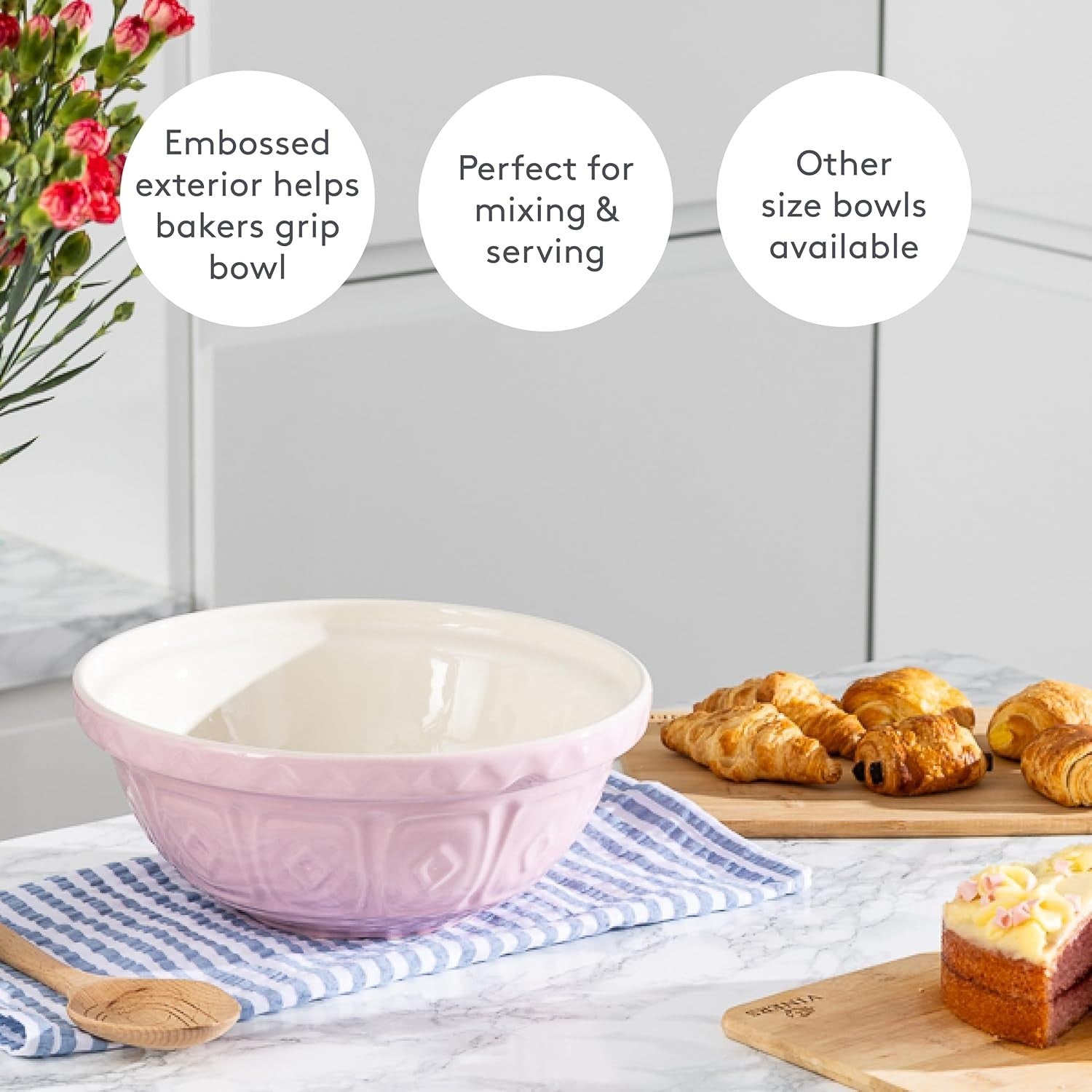 2.7L Earthenware Mixing Bowl 26cm Classic Grip Baking Bowl