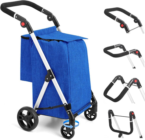 4 Wheel Grocery Shopping Trolley 46L | Foldable Aluminium Cart | Royal Blue