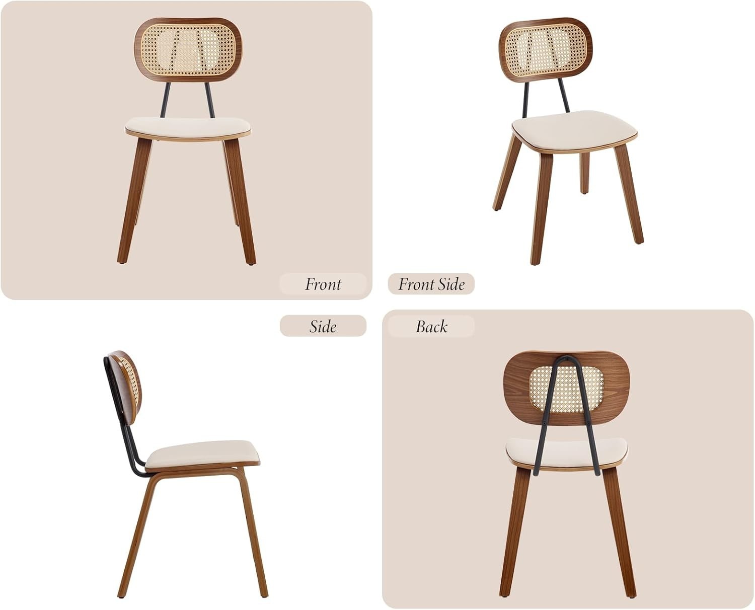 Rattan Dining Chairs Set of 2 Mid Century Wooden Legs Kitchen Dining Seats