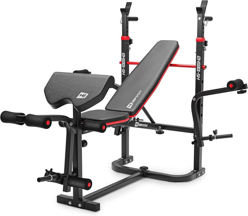 Foldable Multi-Function Weight Bench With Barbell Rack Curl & Leg Trainer