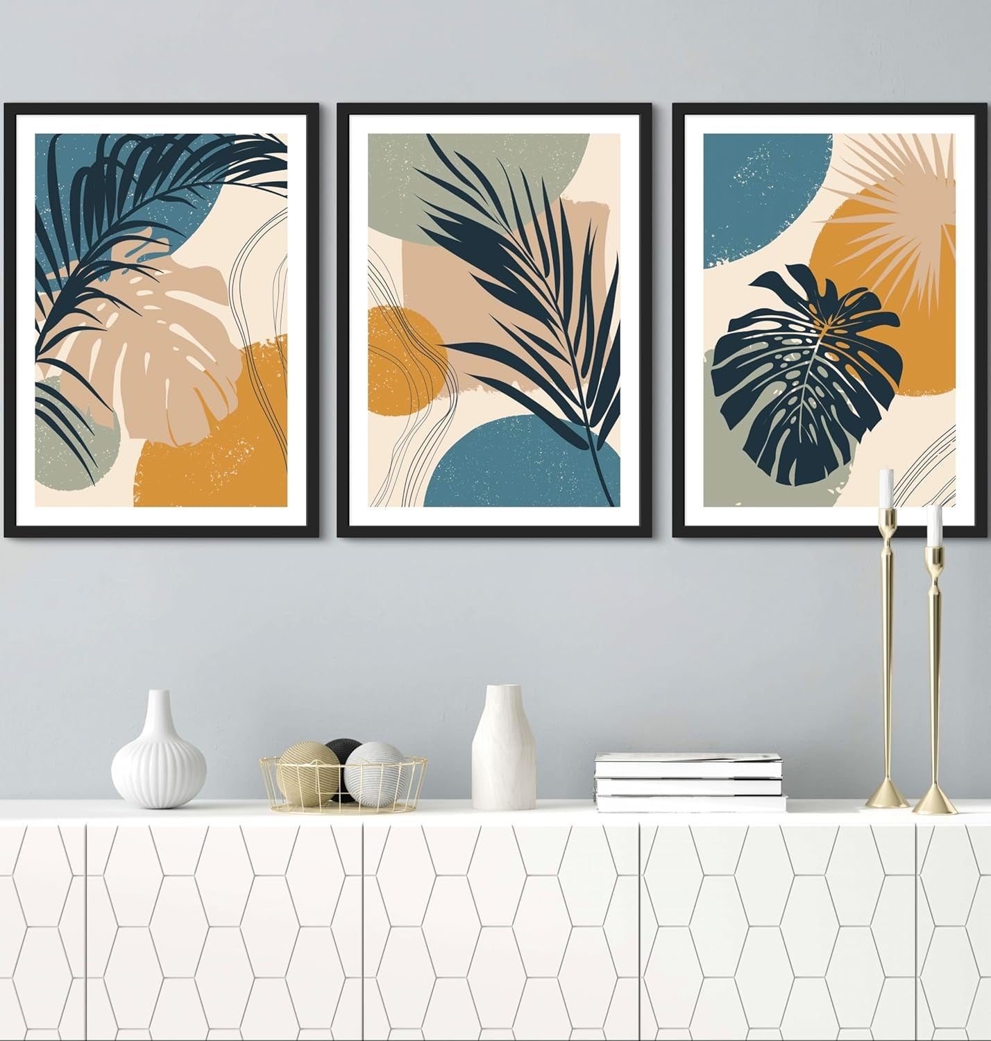 3Pcs EDEN Floral Abstract Wall Art – Pink & Green A3 Prints Home Decor