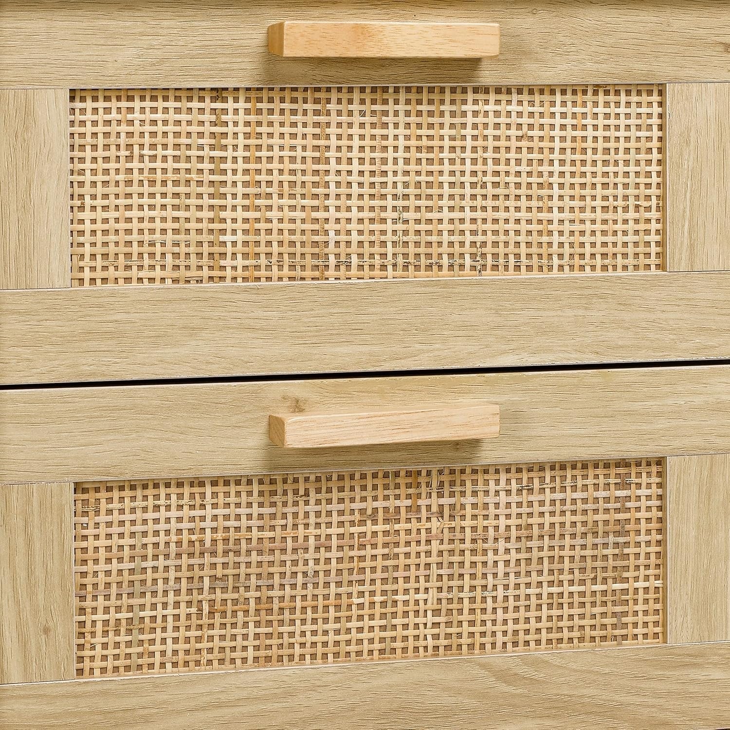 Set of 2 Rattan Bedside Tables with Drawers – Natural Wooden Nightstands