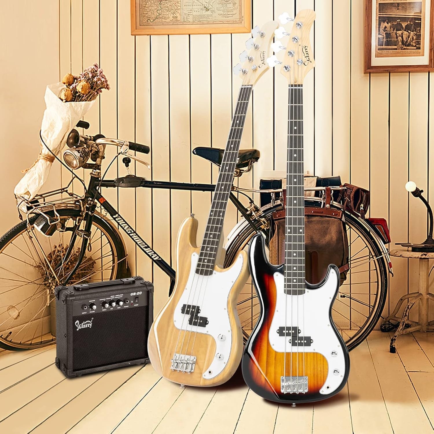 Full Size 4 String Electric Bass Guitar Kit 20W Amp Bag Stand