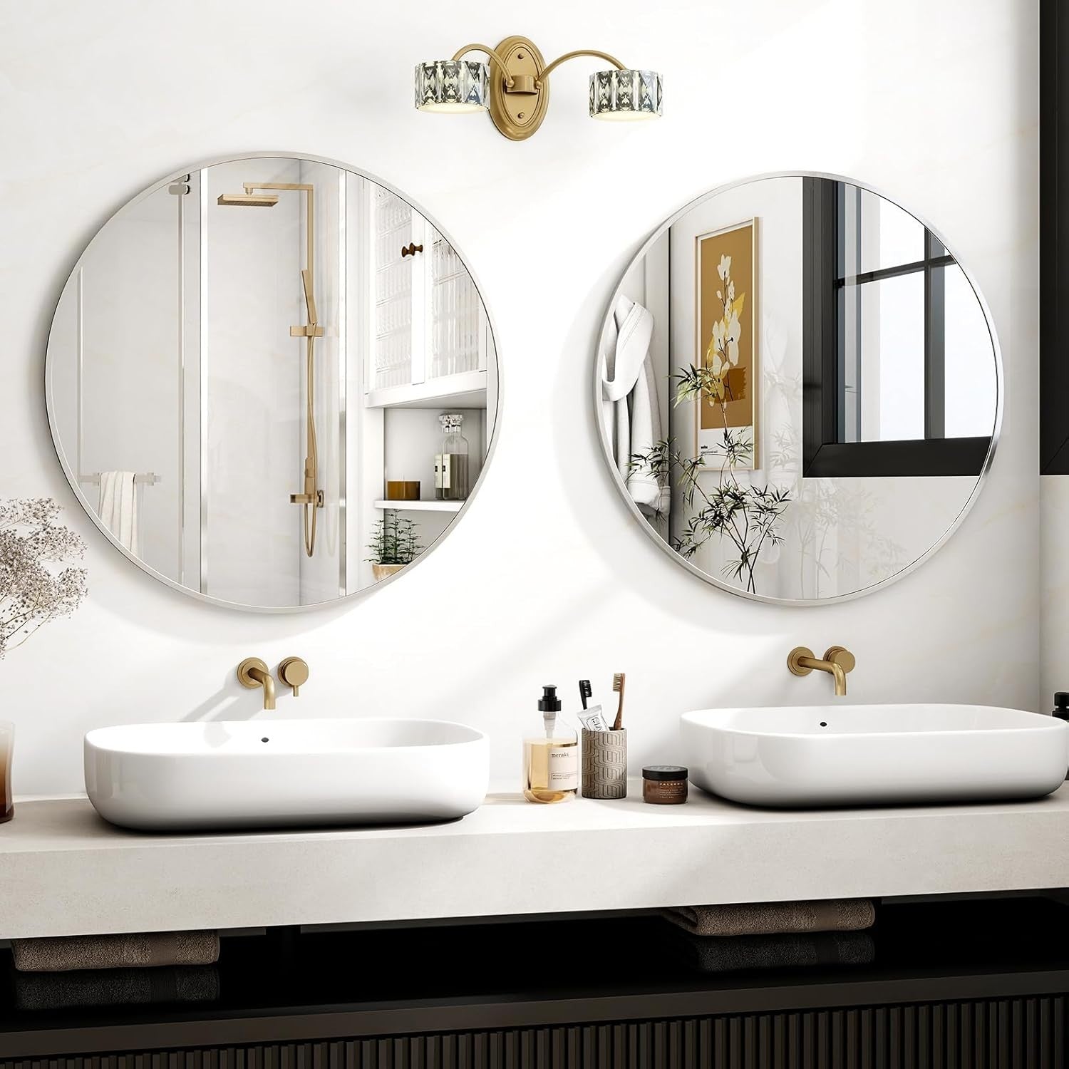 Round Silver Wall Mirror 80cm HD Glass Explosion-Proof & Stylish Frame