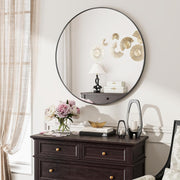 Black Round Wall Mirror 76cm with Aluminum Frame & Easy Wall Mount