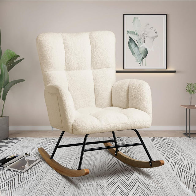 Comfy Teddy Rocking Chair High Back Armchair – Soft Lounge Seat for Nursery