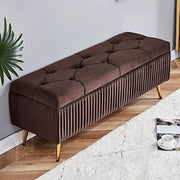 Luxury Coffee Velvet Storage Ottoman Bench with Gold Legs - Footrest Seat
