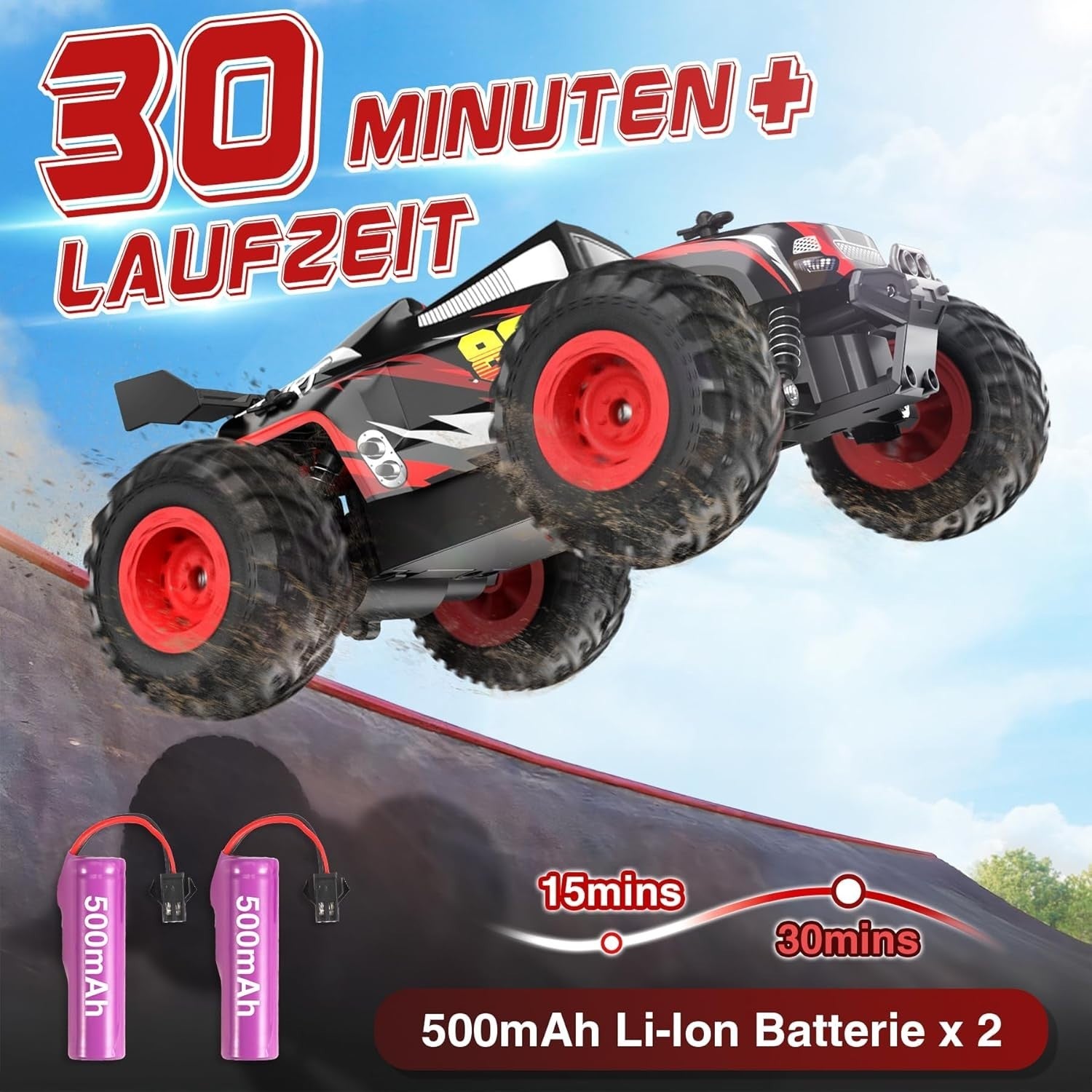 2WD RC Monster Truck 20KM/H 2.4GHz Fast Off-Road Remote Control Car Kids Toy