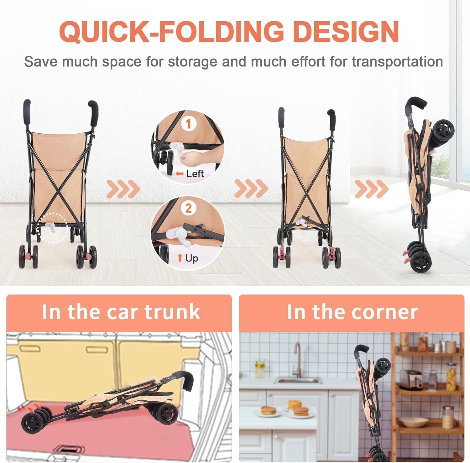 Collapsible Folding Utility Wagon Heavy Duty Outdoor Cart 60lb Capacity Khaki