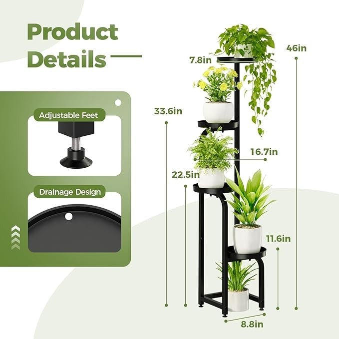 4 Tier Tall Metal Plant Stand Indoor Outdoor Black Flower Shelf Display Rack