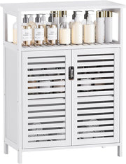 White Bamboo Storage Cabinet with Shutter Doors & Open Shelf 60x30x80cm