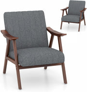 Light Grey Accent Armchair Modern Upholstered Lounge Chair Wood