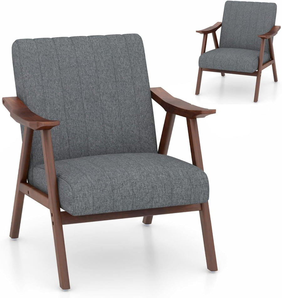 Light Grey Accent Armchair Modern Upholstered Lounge Chair Wood