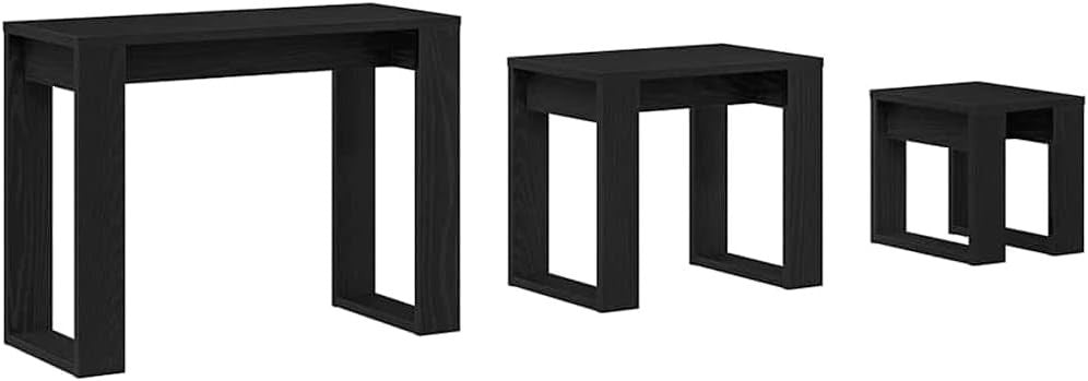 Space Saving Nesting Coffee Table Set 3 Black Oak Wood Modern End Tables