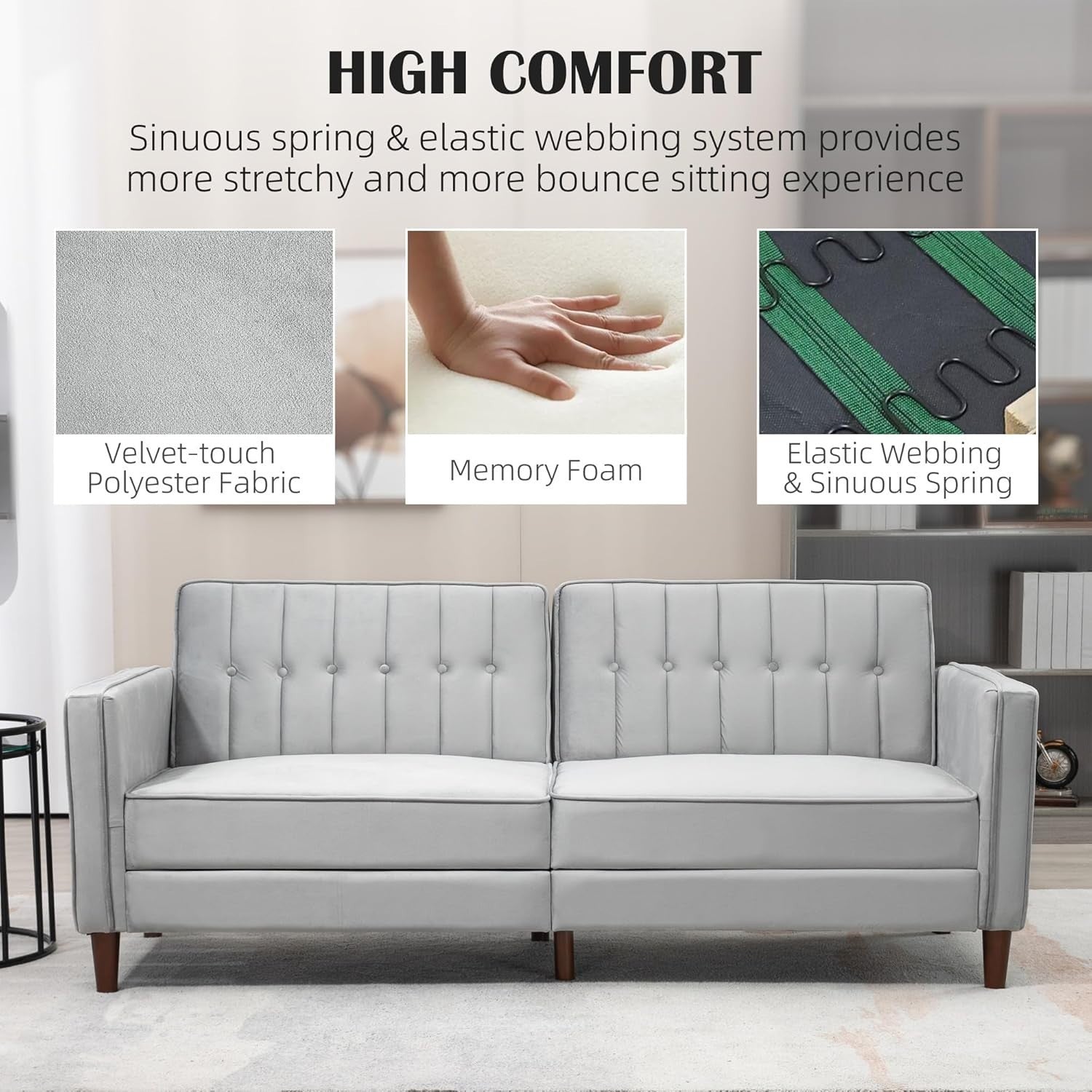 Light Grey Velvet 3 Seater Sofa Bed Click Clack Recliner Couch Guest Sleeper