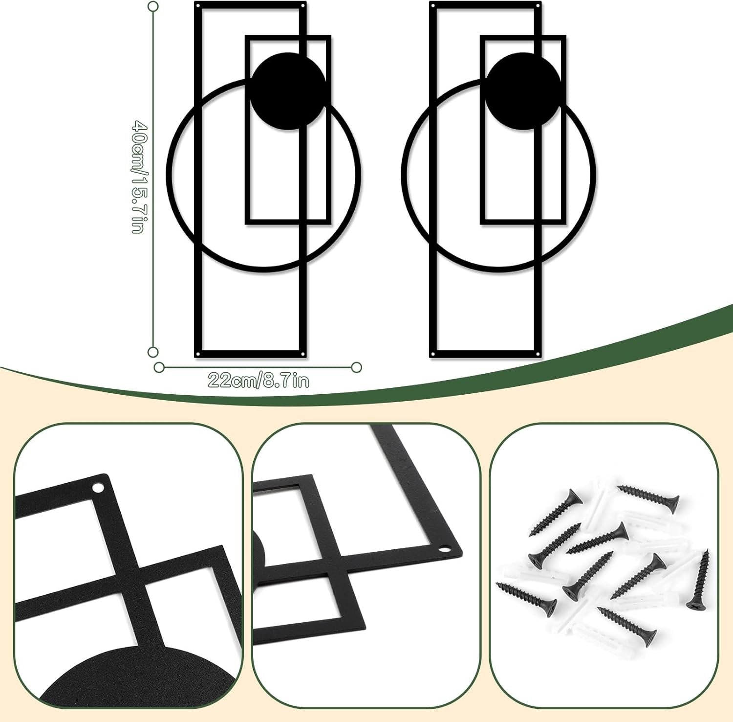 2PC Black Metal Wall Art Geometric Minimalist Decor Set