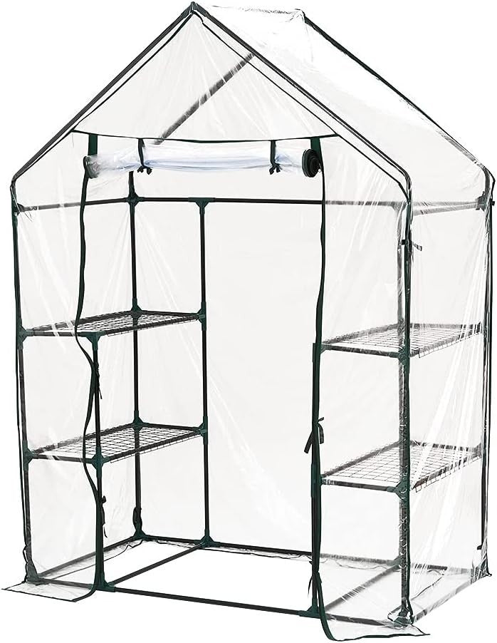 Compact Walk-In Greenhouse 3 Tier 6 Shelves PE Cover for Plants & Seedlings