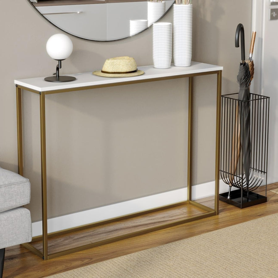 Modern Wooden Hallway Console Table with Gold Metal Legs, 24x100.5x75.5cm