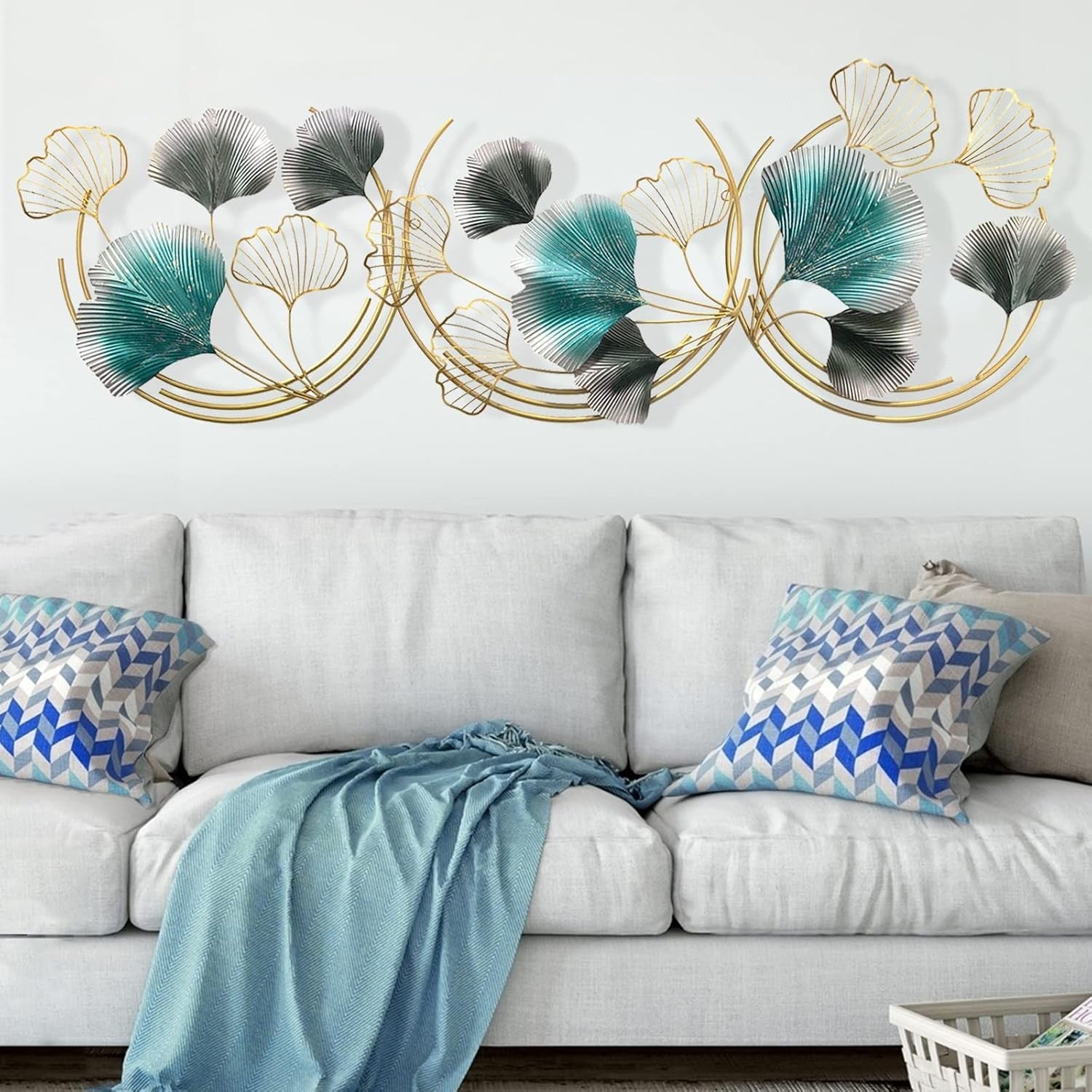Large Metal Ginkgo Leaf Wall Art Gold 150x50cm 3D Sculpture