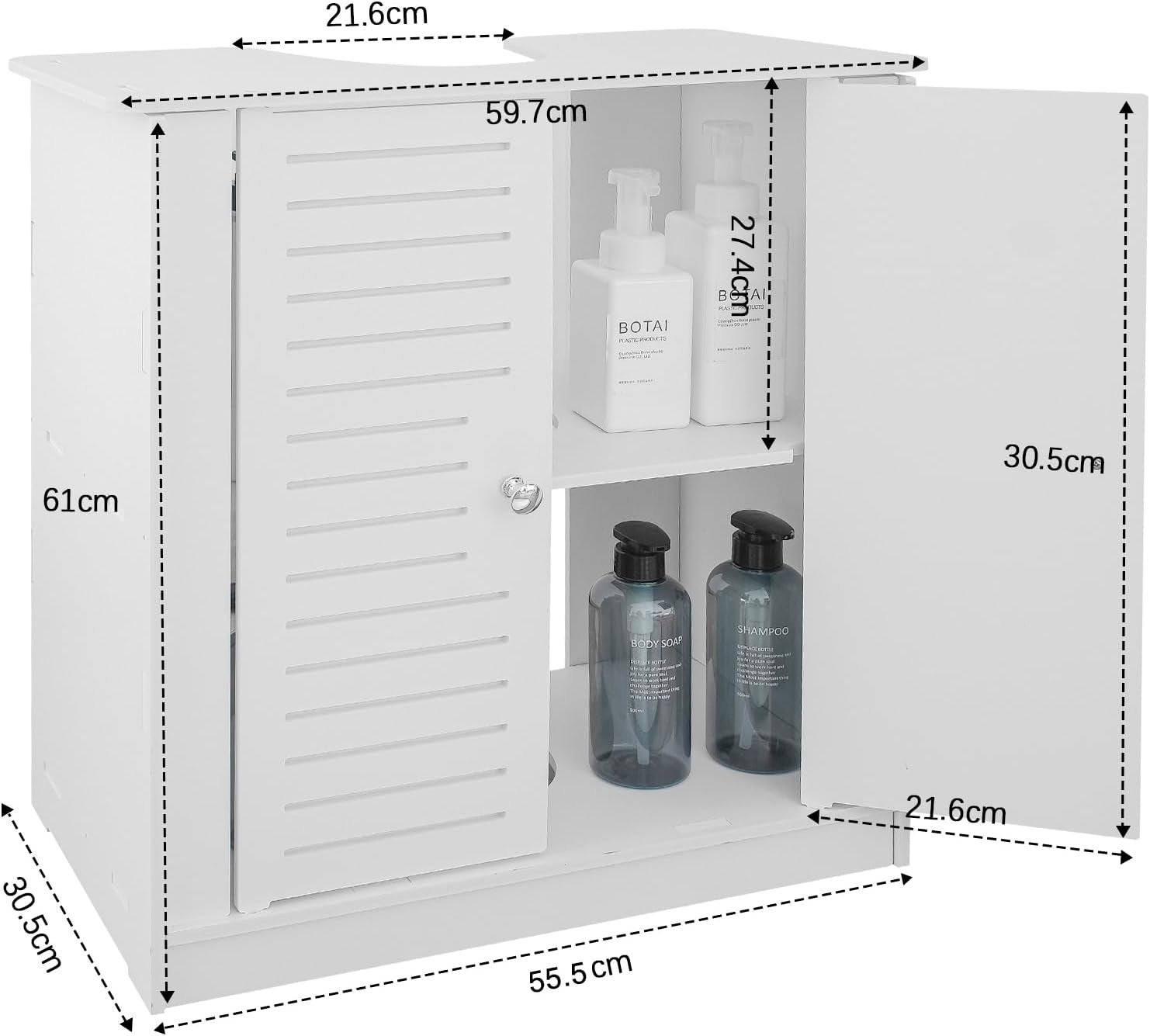 White Bathroom Sink Cabinet with 2 Doors Under Sink Storage Unit 30x52x51cm