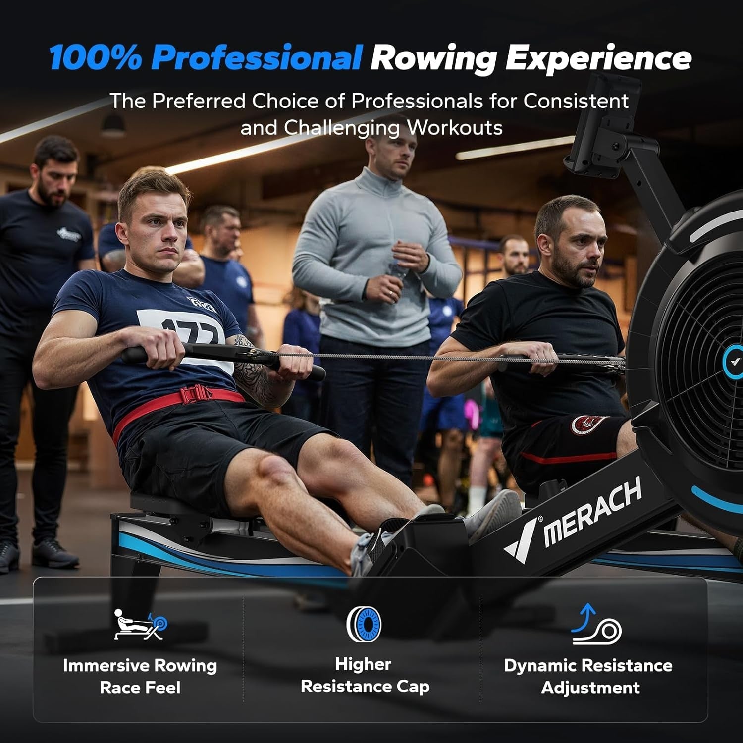 Air Rowing Machine 10-Level Adjustable Resistance Bluetooth Monitor Home Gym