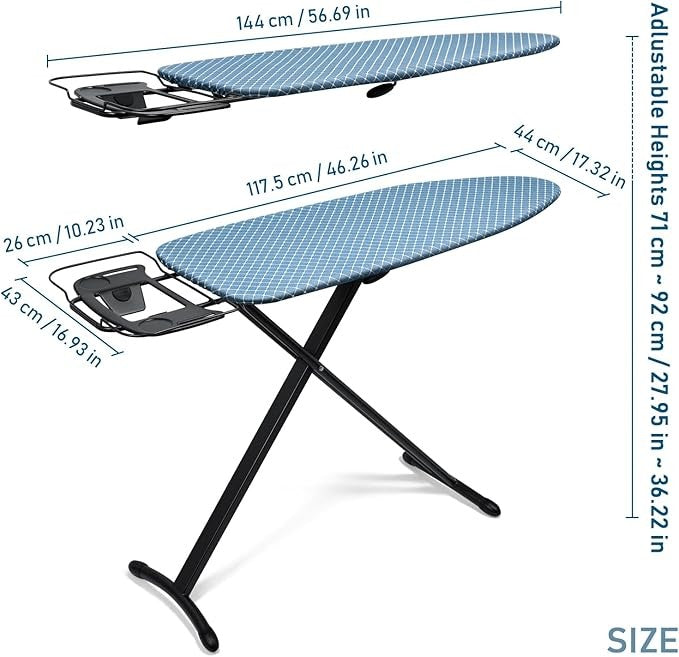 Extra Wide Ironing Board 117x43cm Heavy Duty Steam Iron Rest