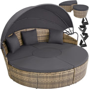 5-Piece Modular Rattan Garden Daybed Set with Canopy Cushions Patio Sofa