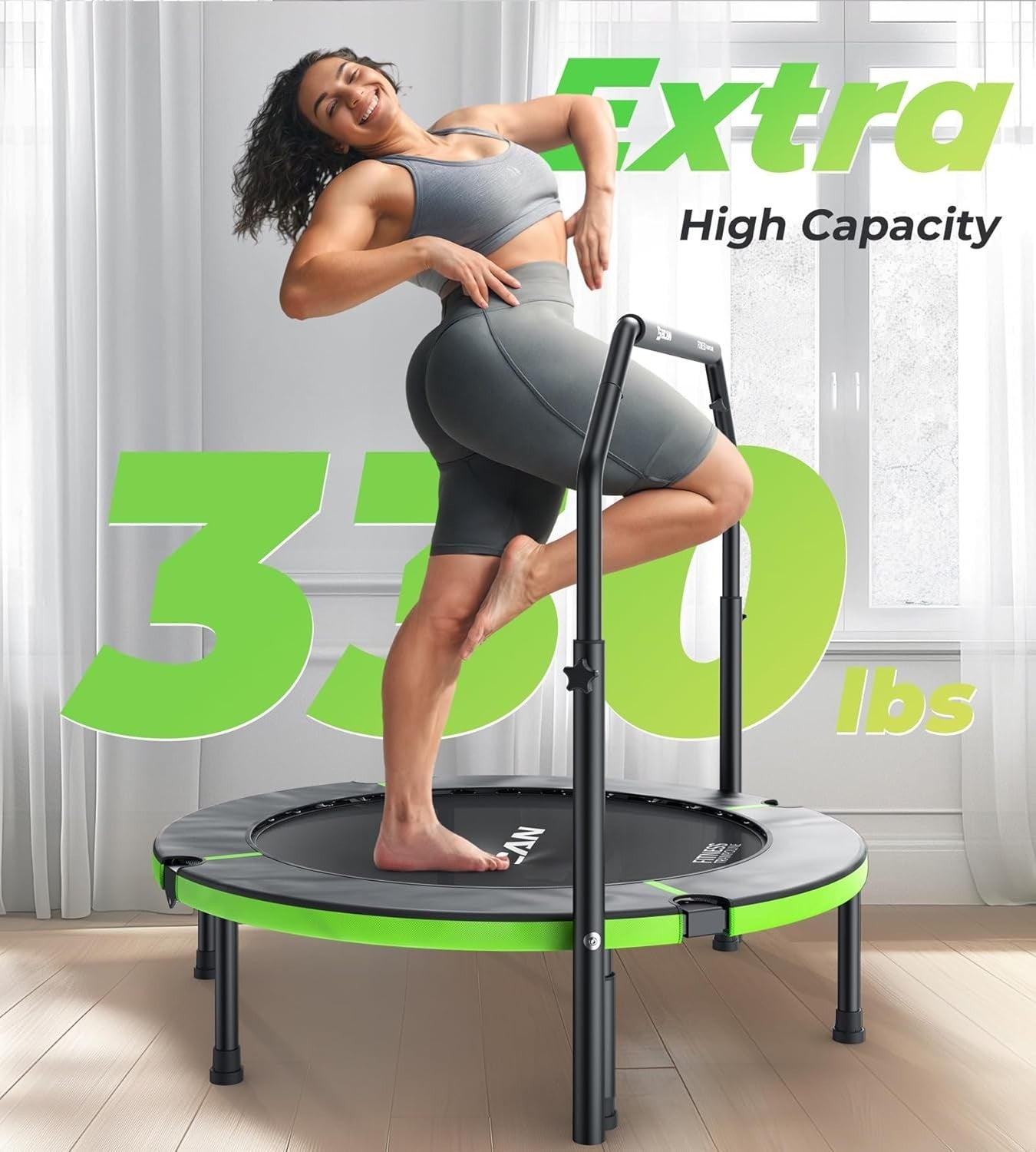 40in Foldable Exercise Rebounder with Adjustable Handle Heavy Duty